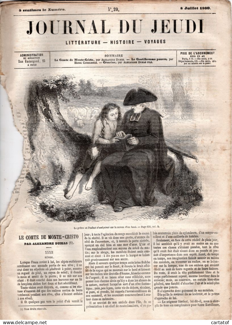 JOURNAL DU JEUDI . N° 20 .  1860 . Littérature . Histoire . Voyages . DUMAS . CONSCIENCE - 1800 - 1849