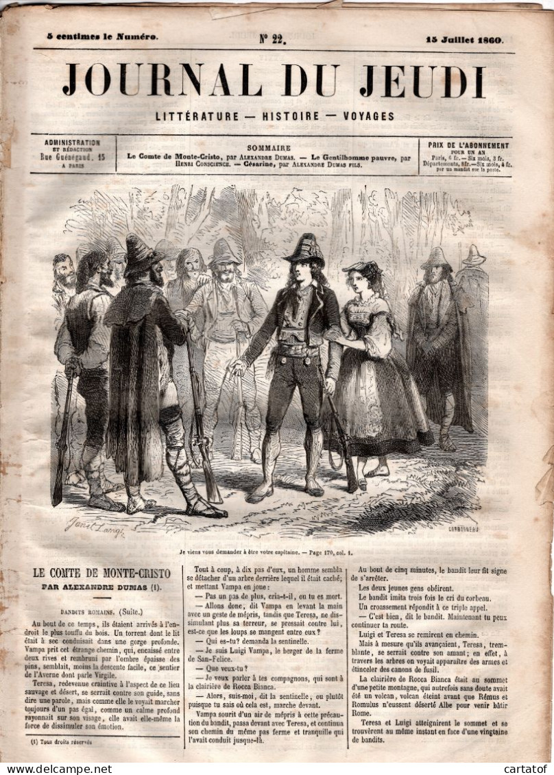 JOURNAL DU JEUDI . N° 22 .  1860 . Littérature . Histoire . Voyages . DUMAS . CONSCIENCE - 1800 - 1849