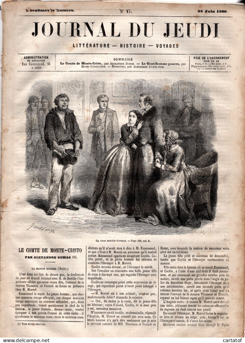 JOURNAL DU JEUDI . N° 17 .  1860 . Littérature . Histoire . Voyages . DUMAS . CONSCIENCE - 1800 - 1849