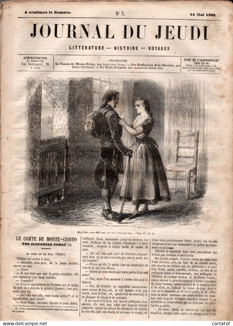 JOURNAL DU JEUDI . N° 7 .  1860 . Littérature . Histoire . Voyages . DUMAS . SOUVESTRE - 1800 - 1849