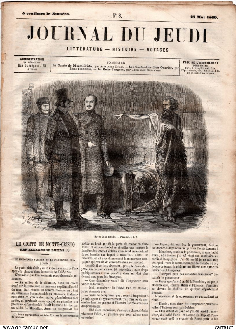 JOURNAL DU JEUDI . N° 8 .  1860 . Littérature . Histoire . Voyages . DUMAS . SOUVESTRE - 1800 - 1849