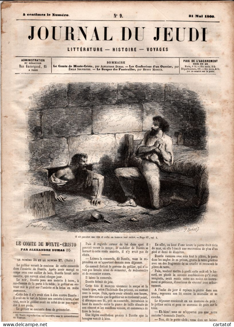 JOURNAL DU JEUDI . N° 9 .  1860 . Littérature . Histoire . Voyages . DUMAS . SOUVESTRE . MURGER - 1800 - 1849