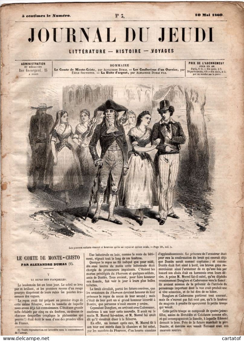 JOURNAL DU JEUDI . N° 3 .  1860 . Littérature . Histoire . Voyages . DUMAS . SOUVESTRE - 1800 - 1849