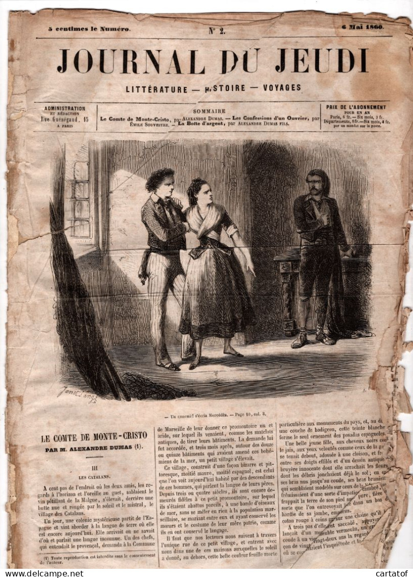 JOURNAL DU JEUDI . N° 2 .  1860 . Littérature . Histoire . Voyages . DUMAS . SOUVESTRE - 1800 - 1849