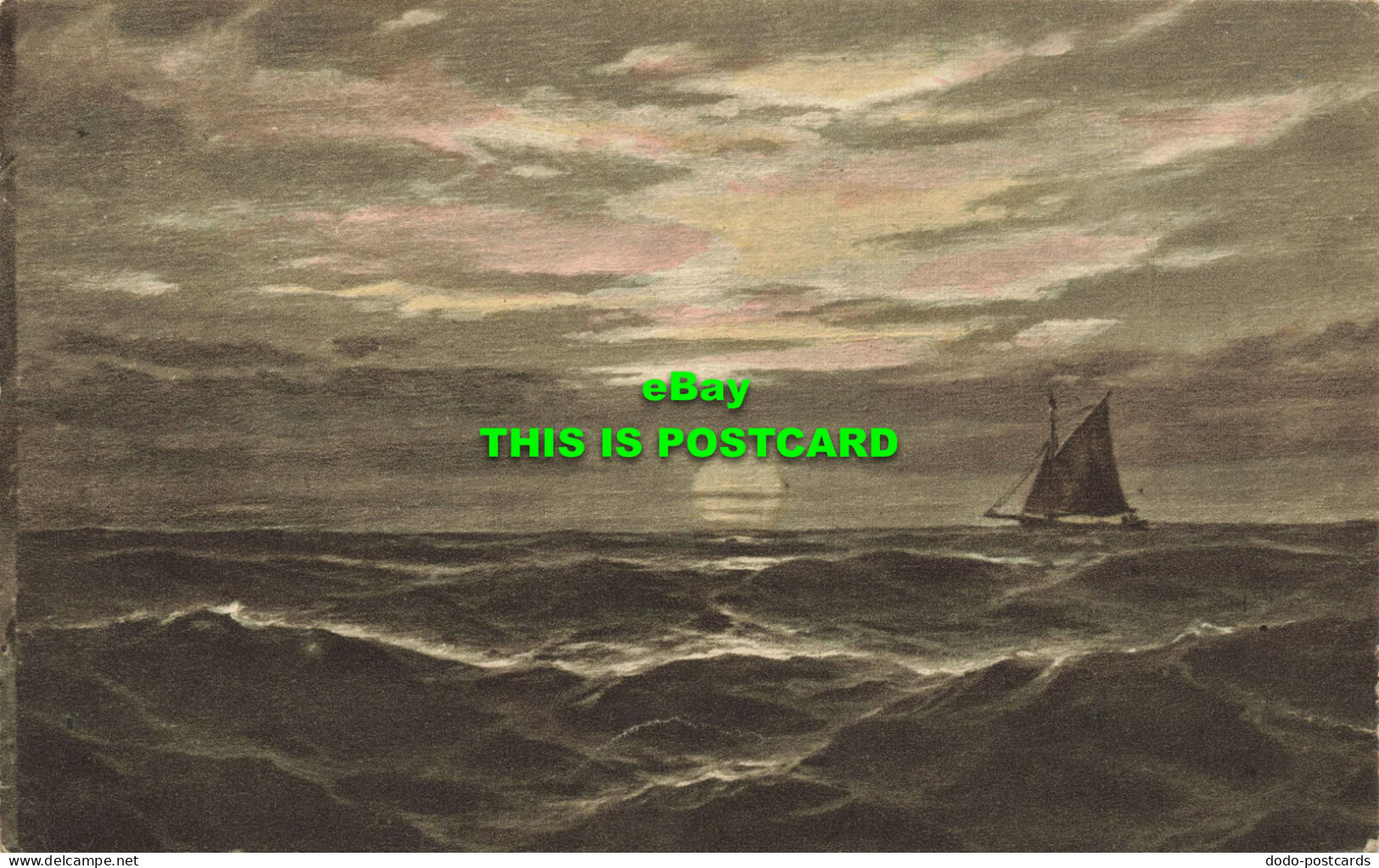 R608064 The Sea At Night. Sailboat. Carlton Publishing. Series 1004. 1914 - World