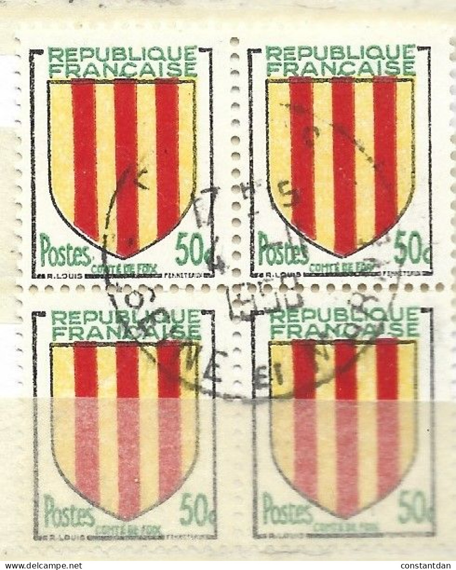 FRANCE N° 1044 VERT JAUNE ET VERT BLASON DU COMTE DE FOIX  BLOC DE 4 OBL - Oblitérés