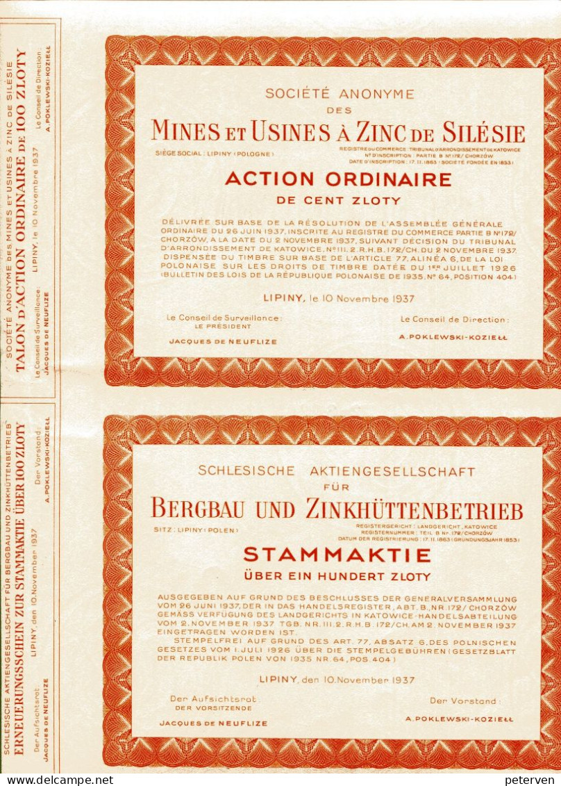 MINES Et USINES à ZINC De SILÉSIE (1937) - Schlesische AG Für Bergbau Und Zinkhüttenbetrieb - Non Classés