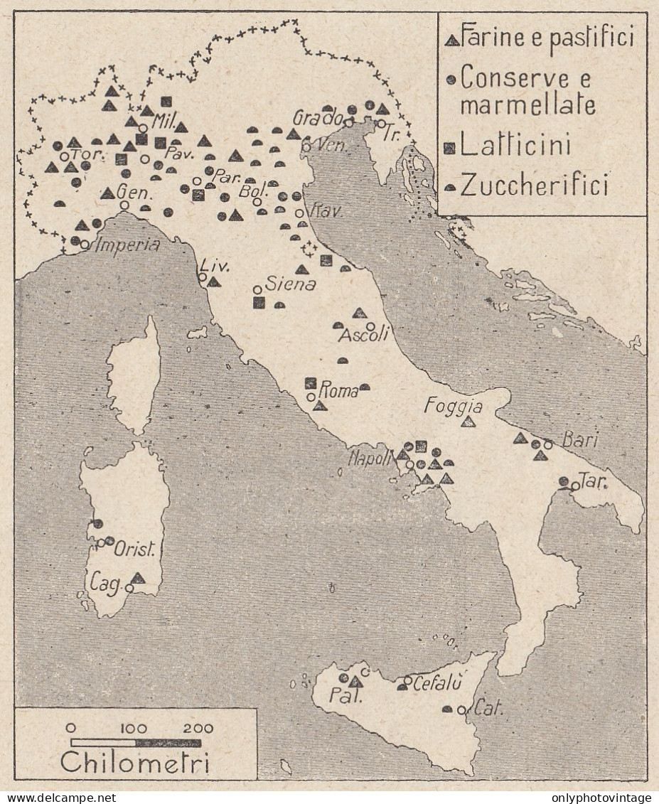 Industrie Alimentari In Italia - 1938 Mappa Epoca - Vintage Map - Geographical Maps