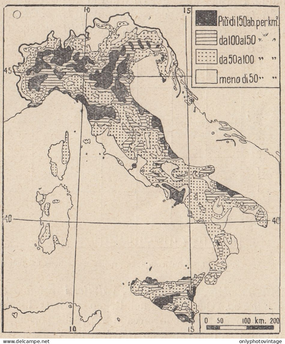 Densità Di Popolazione In Italia - 1938 Mappa Epoca - Vintage Map - Cartes Géographiques