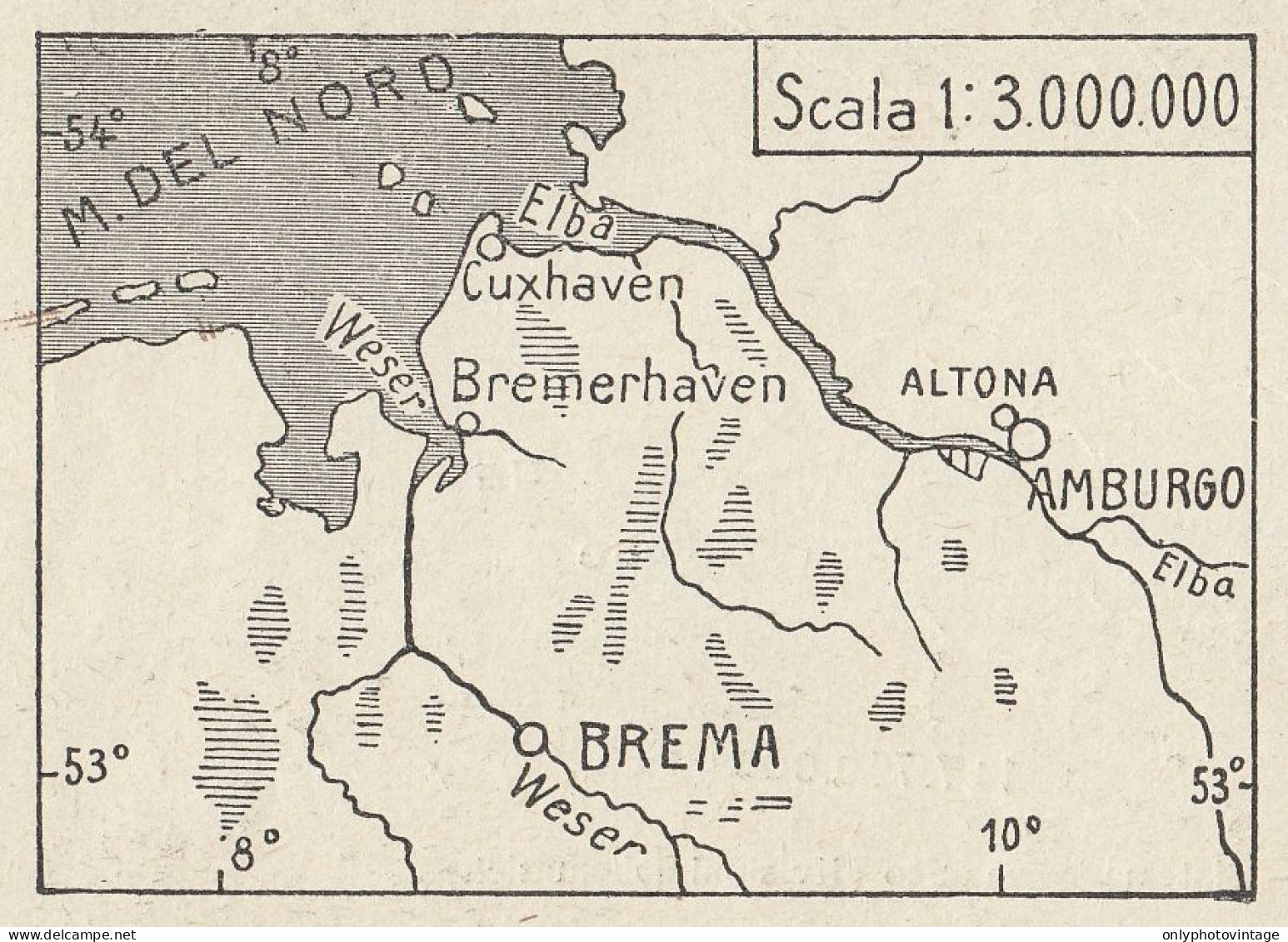 Estuari Dell'Elba E Del Weser Nel Mare Del Nord - Mappa D'epoca - 1935 Map - Geographische Kaarten