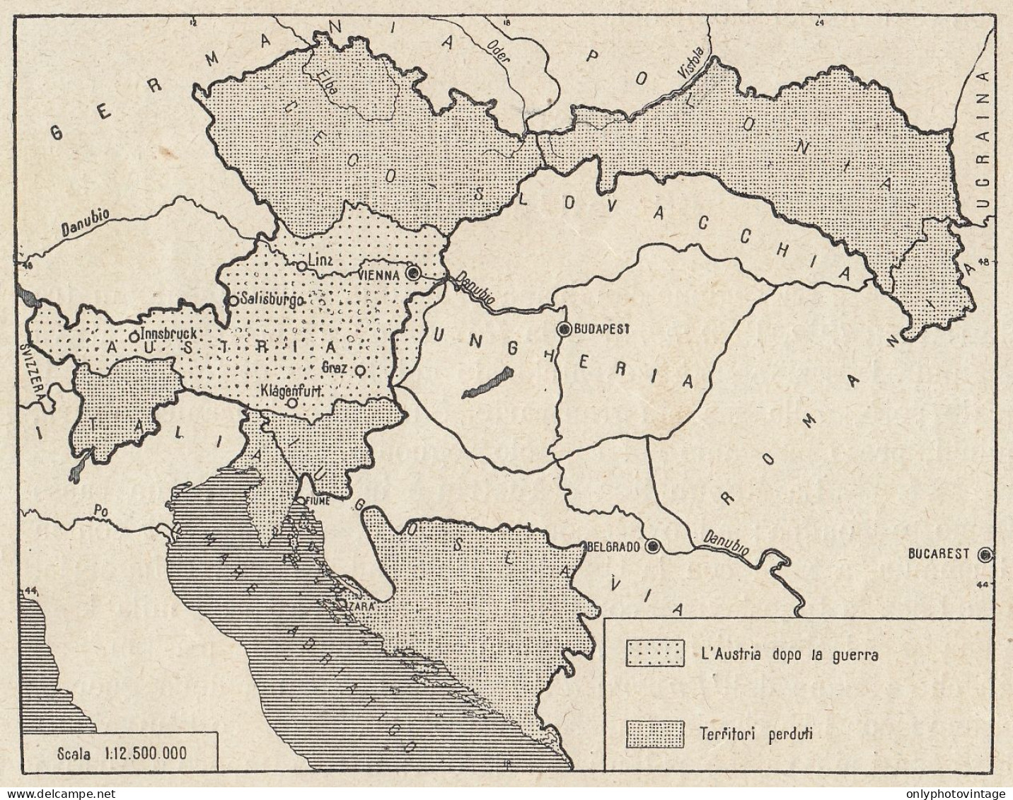 L'Austria Prima E Dopo La Guerra - Mappa D'epoca - 1935 Vintage Map - Carte Geographique