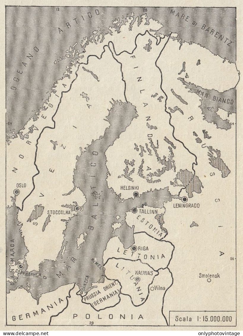 Stati Baltici - Mappa D'epoca - 1935 Vintage Map - Cartes Géographiques