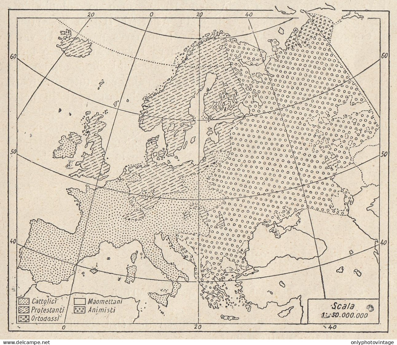 Le Religioni Dei Popoli Europei - Mappa D'epoca - 1935 Vintage Map - Geographical Maps