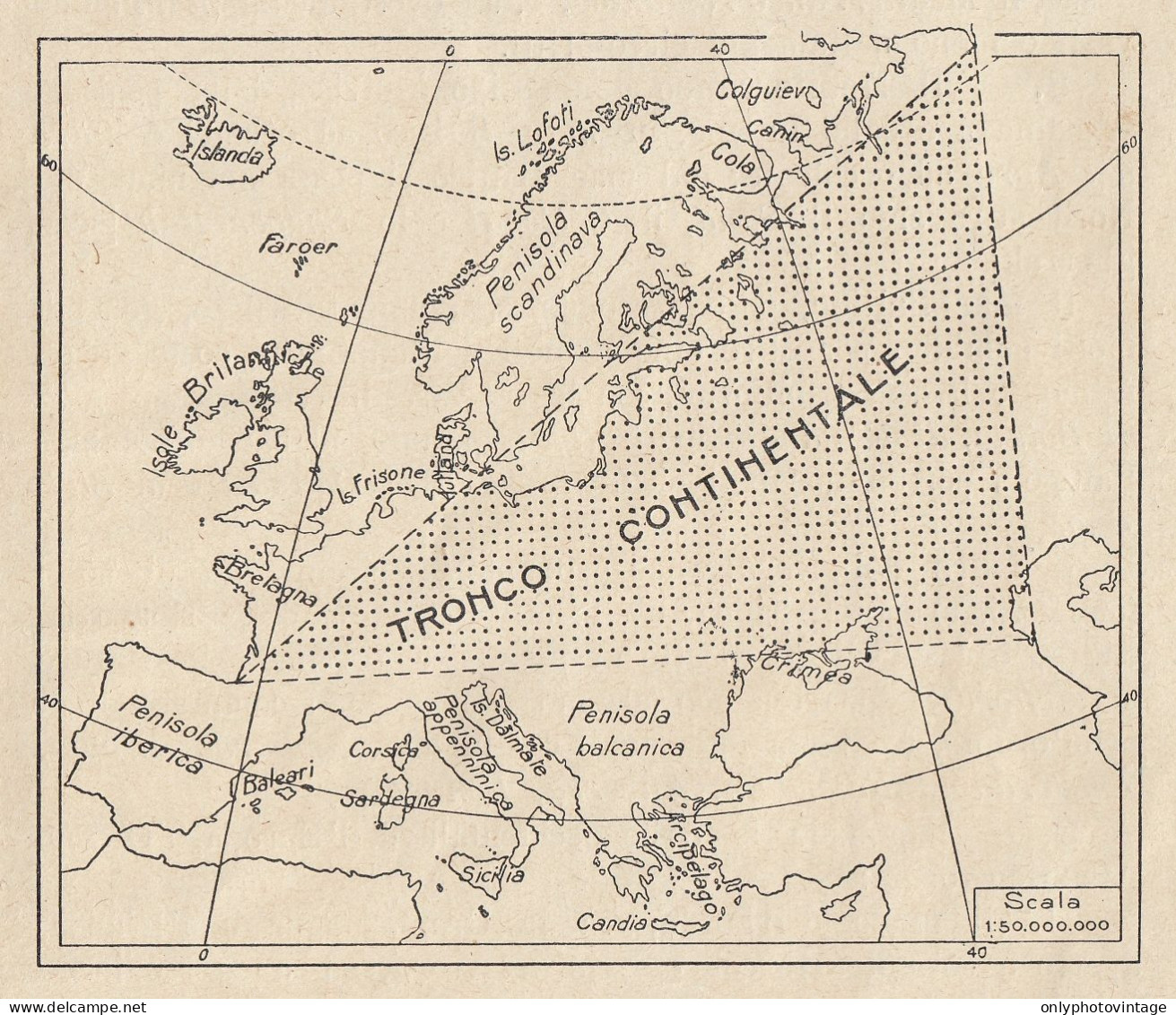 Tronco Continentale E Principali Articolazioni Dell'Europa - 1935 Old Map - Landkarten