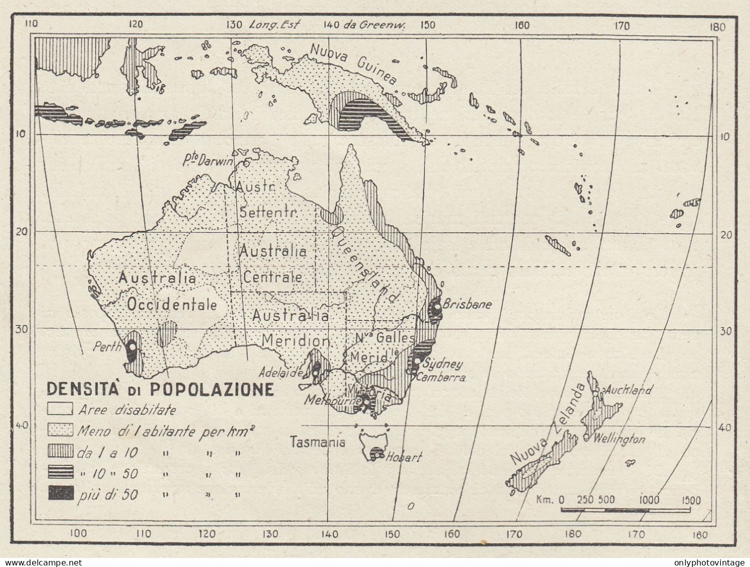 Densità Di Popolazione Dell'Australia - Mappa D'epoca - 1936 Vintage Map - Carte Geographique