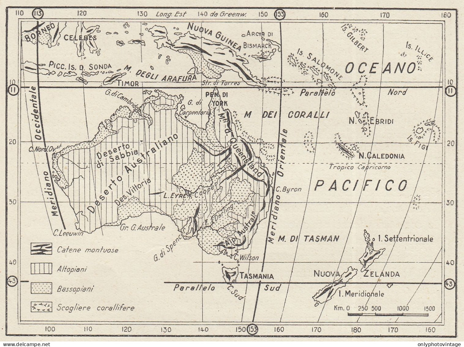 Limiti E Morfologia Dell'Australia - Mappa D'epoca - 1936 Vintage Map - Carte Geographique