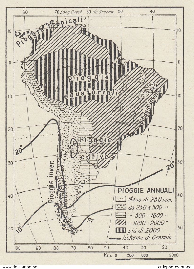 Clima Dell'America Meridionale - Mappa D'epoca - 1936 Old Map - Carte Geographique