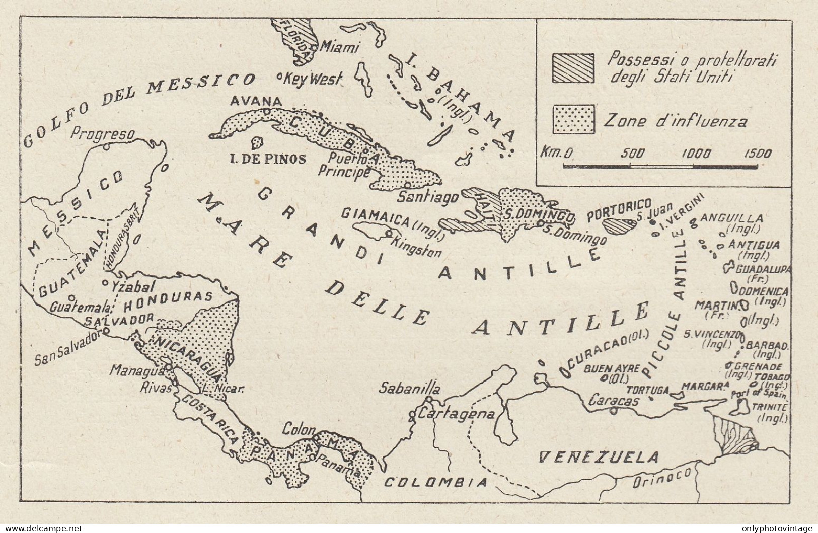 Il Mediterraneo Americano - Mappa D'epoca - 1936 Vintage Map - Carte Geographique