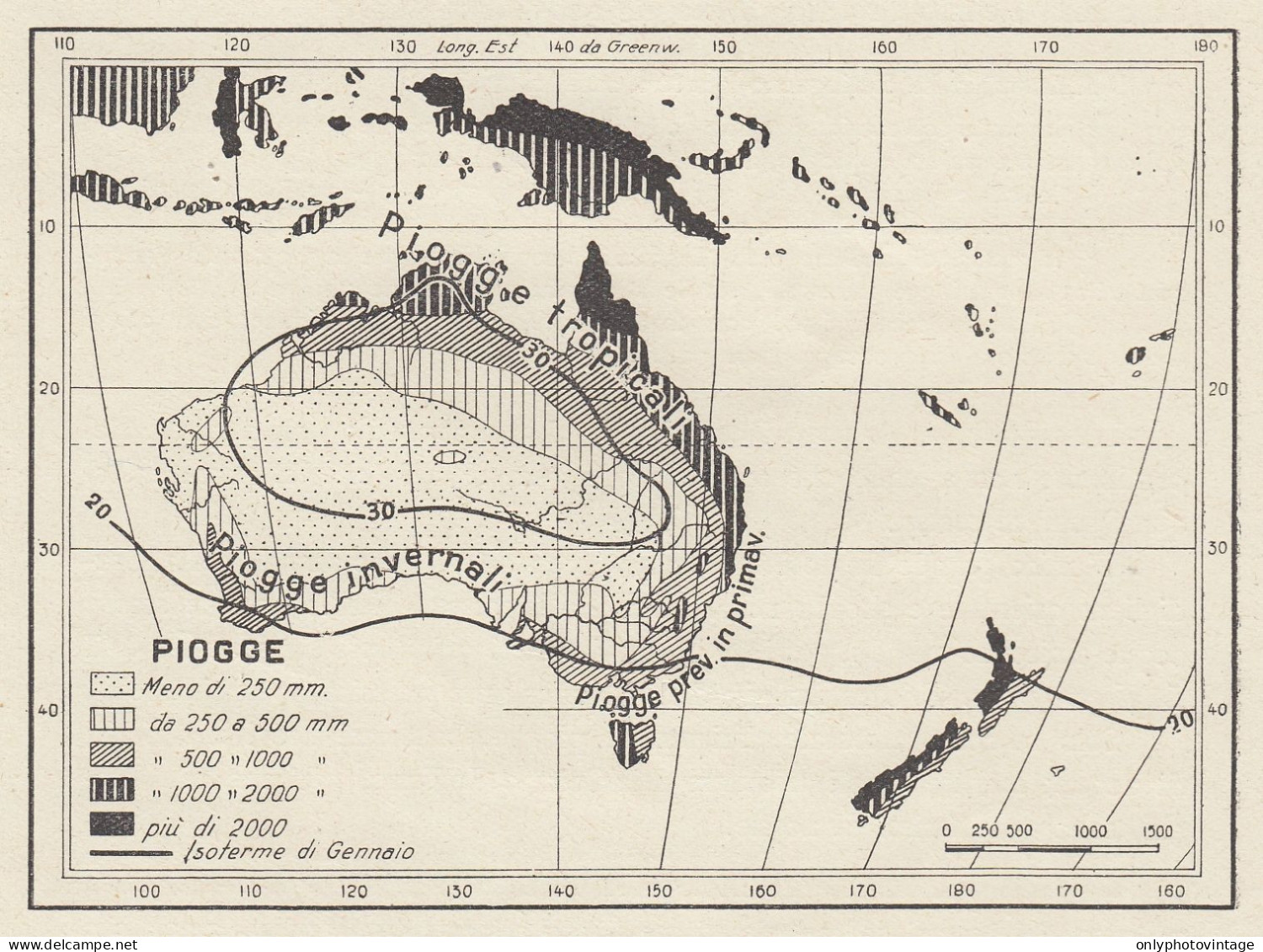 Clima Dell'Australia - Mappa D'epoca - 1936 Vintage Map - Carte Geographique