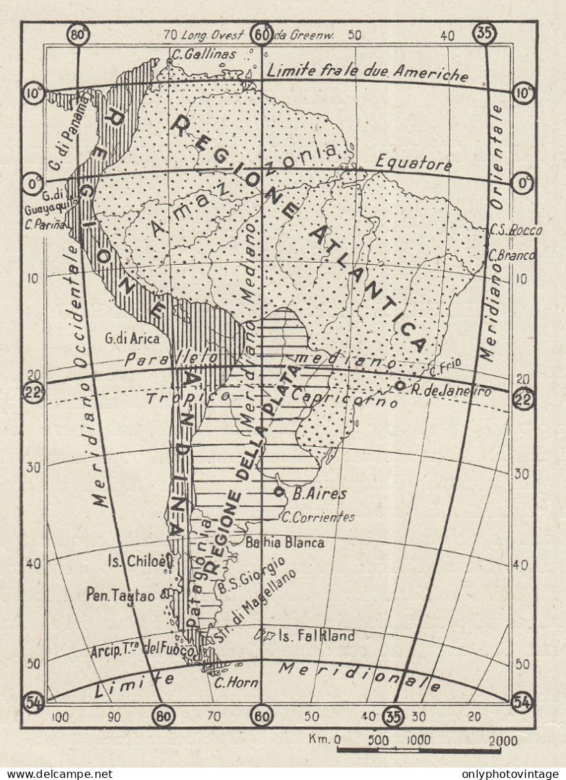 Limiti E Divisioni Dell'America Meridionale - Mappa D'epoca - 1936 Old Map - Carte Geographique