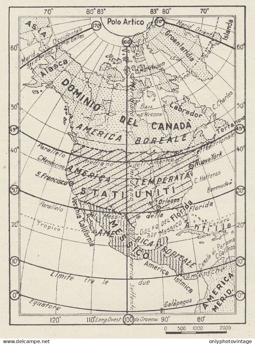  Limiti E Divisioni Dell'America Settentrionale - Mappa D'epoca - 1936 Map - Carte Geographique