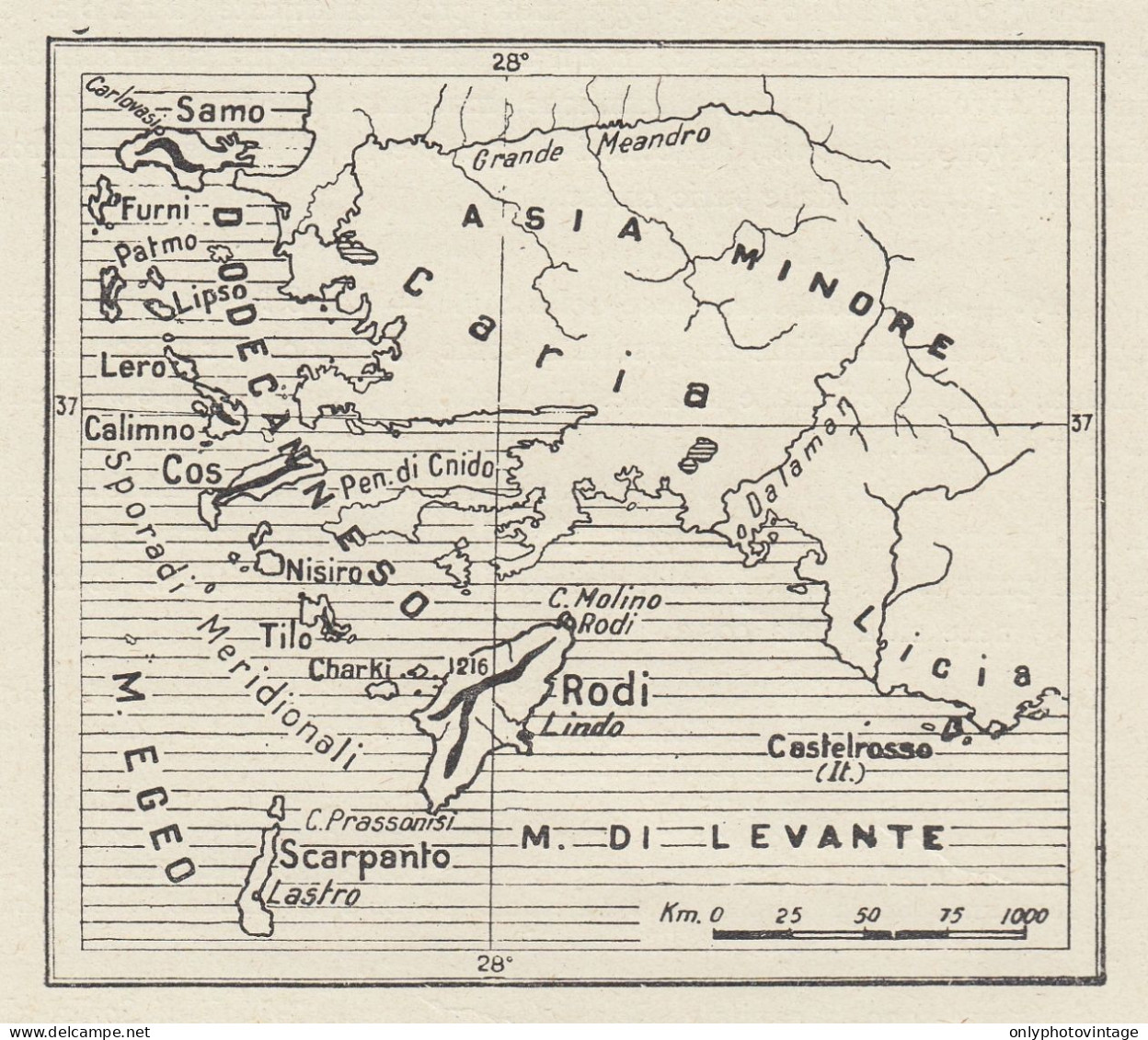 Le Isole Egee Italiane - Mappa D'epoca - 1936 Vintage Map - Carte Geographique