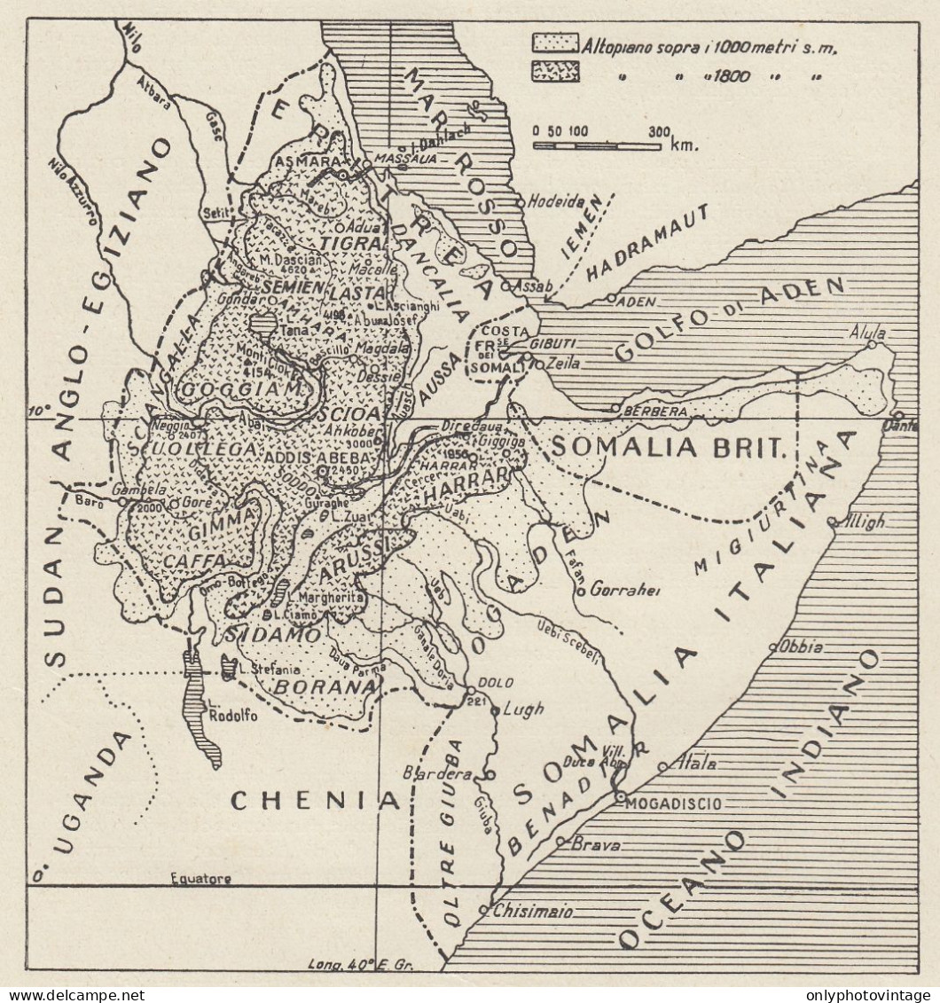 Orografia E Regioni Dell'Africa Orientale Italiana - Mappa - 1936 Old Map - Carte Geographique