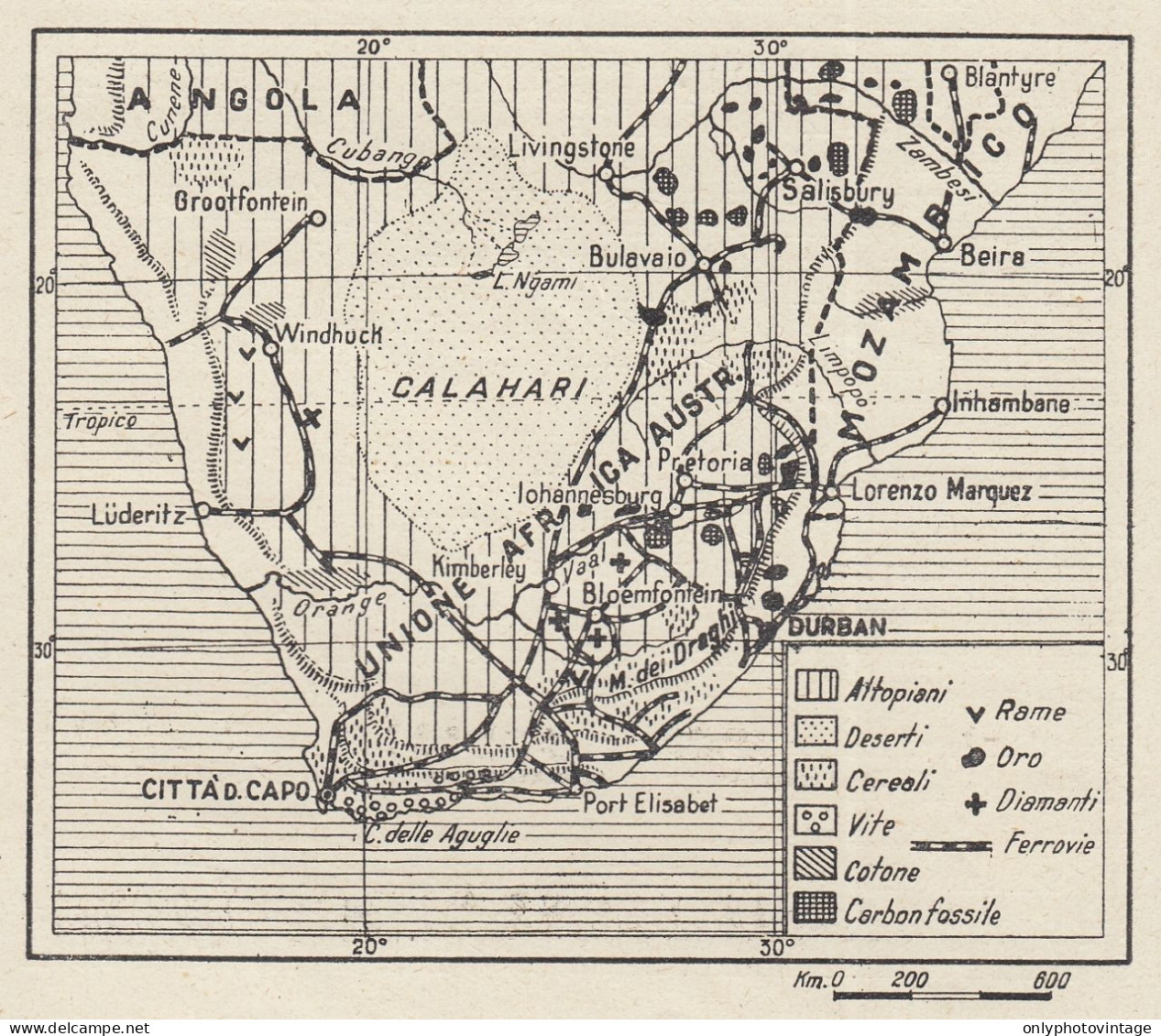 Africa Australe - Mappa D'epoca - 1936 Vintage Map - Carte Geographique