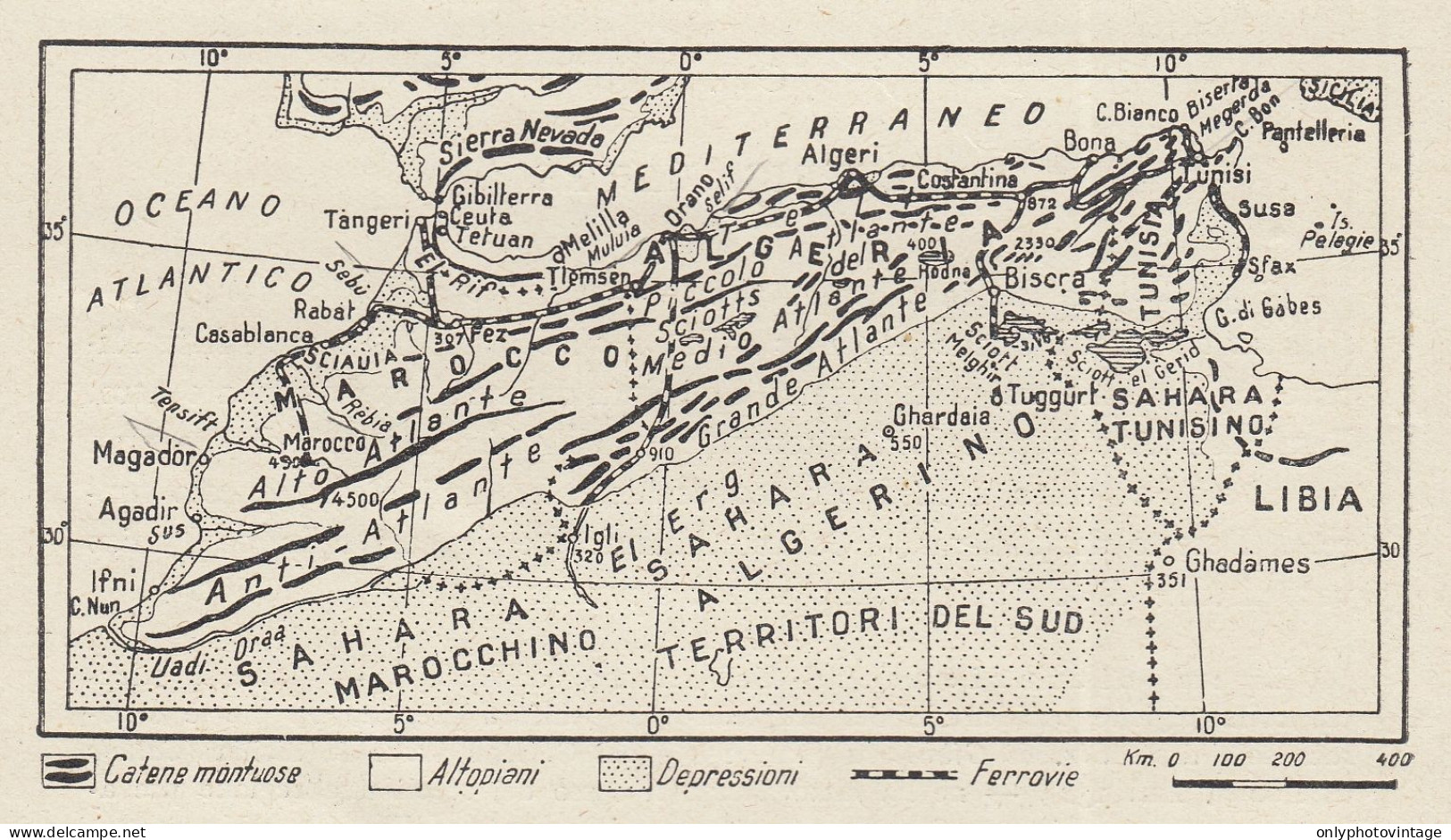 Africa - La Regione Dell'Atlante - Mappa D'epoca - 1936 Vintage Map - Carte Geographique