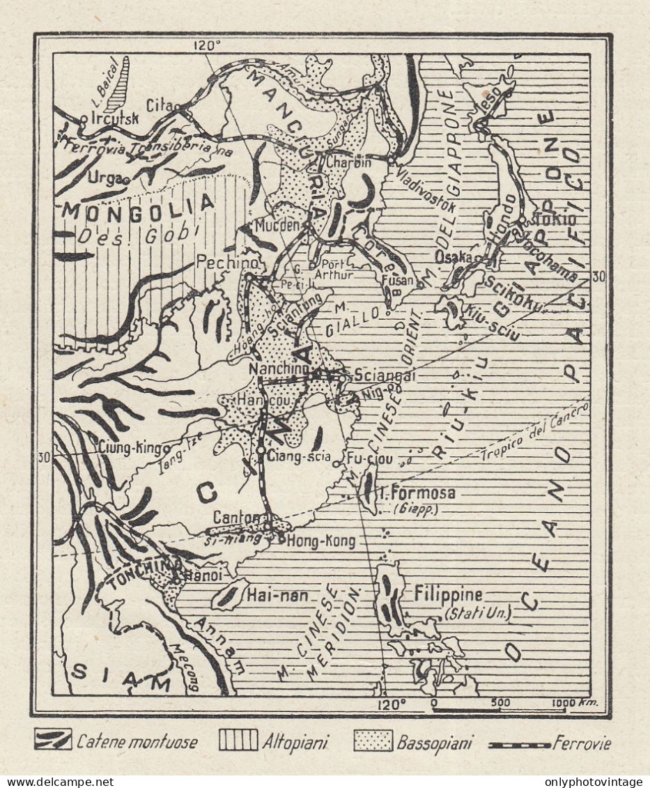 Cina E Giappone - Mappa D'epoca - 1936 Vintage Map - Carte Geographique