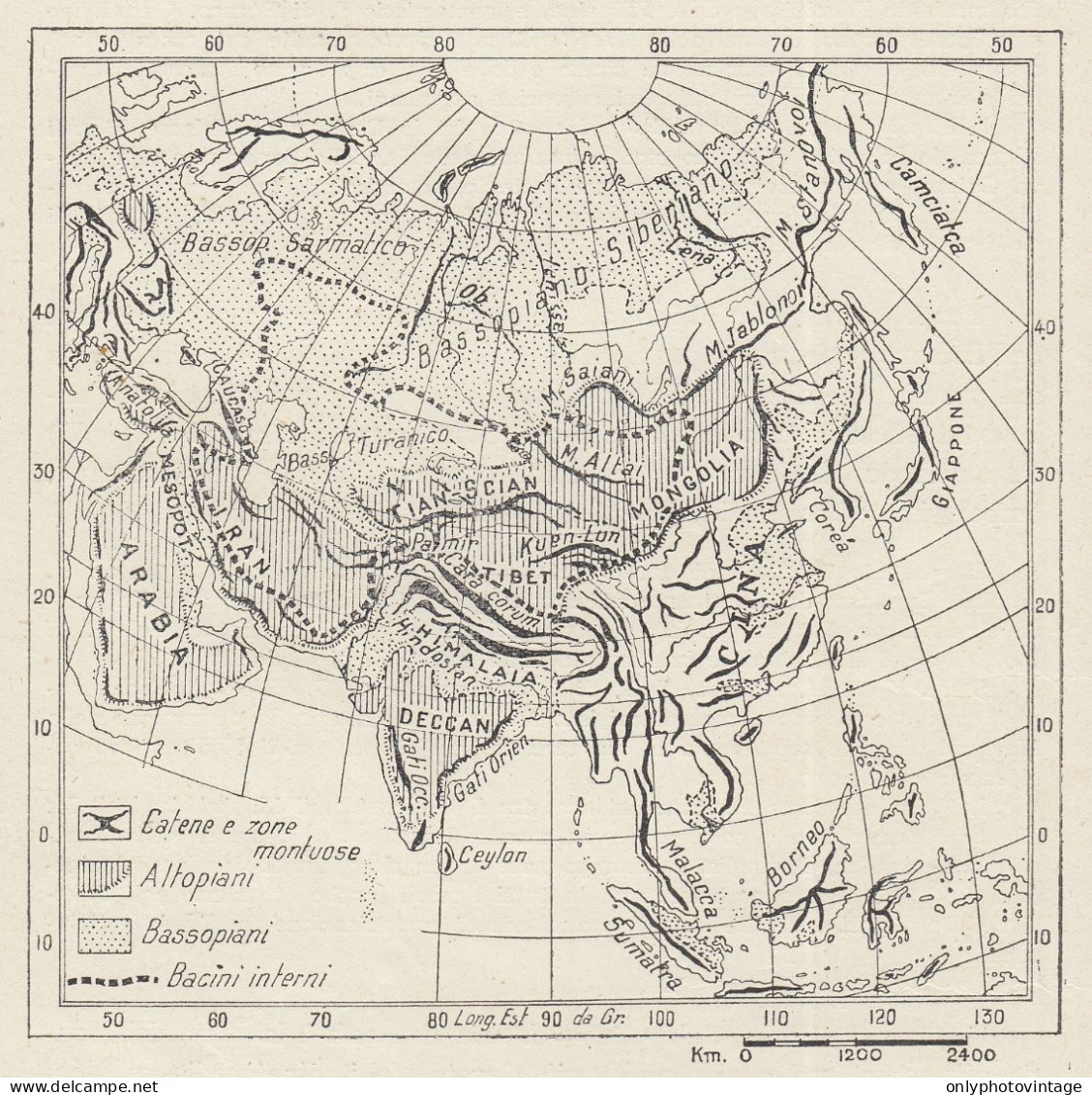 Morfologia Dell'Asia - Mappa D'epoca - 1936 Vintage Map - Carte Geographique