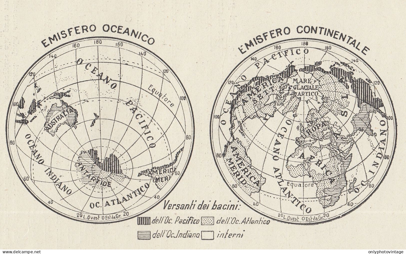 Distribuzione Dei Continenti Sul Globo - Mappa D'epoca - 1936 Vintage Map - Cartes Géographiques