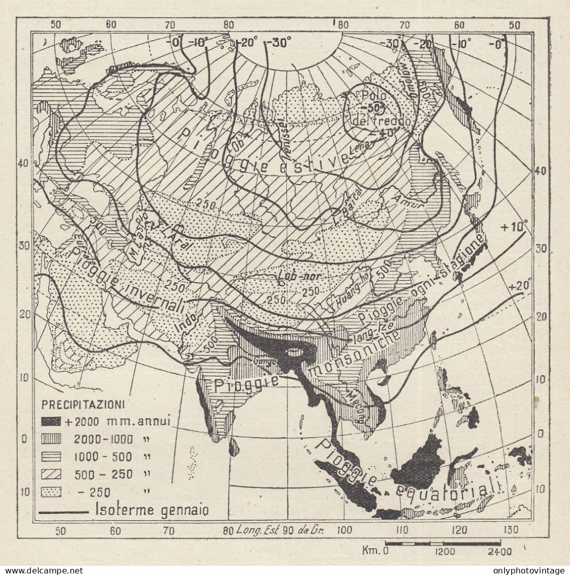 Clima Dell'Asia - Mappa D'epoca - 1936 Vintage Map - Carte Geographique