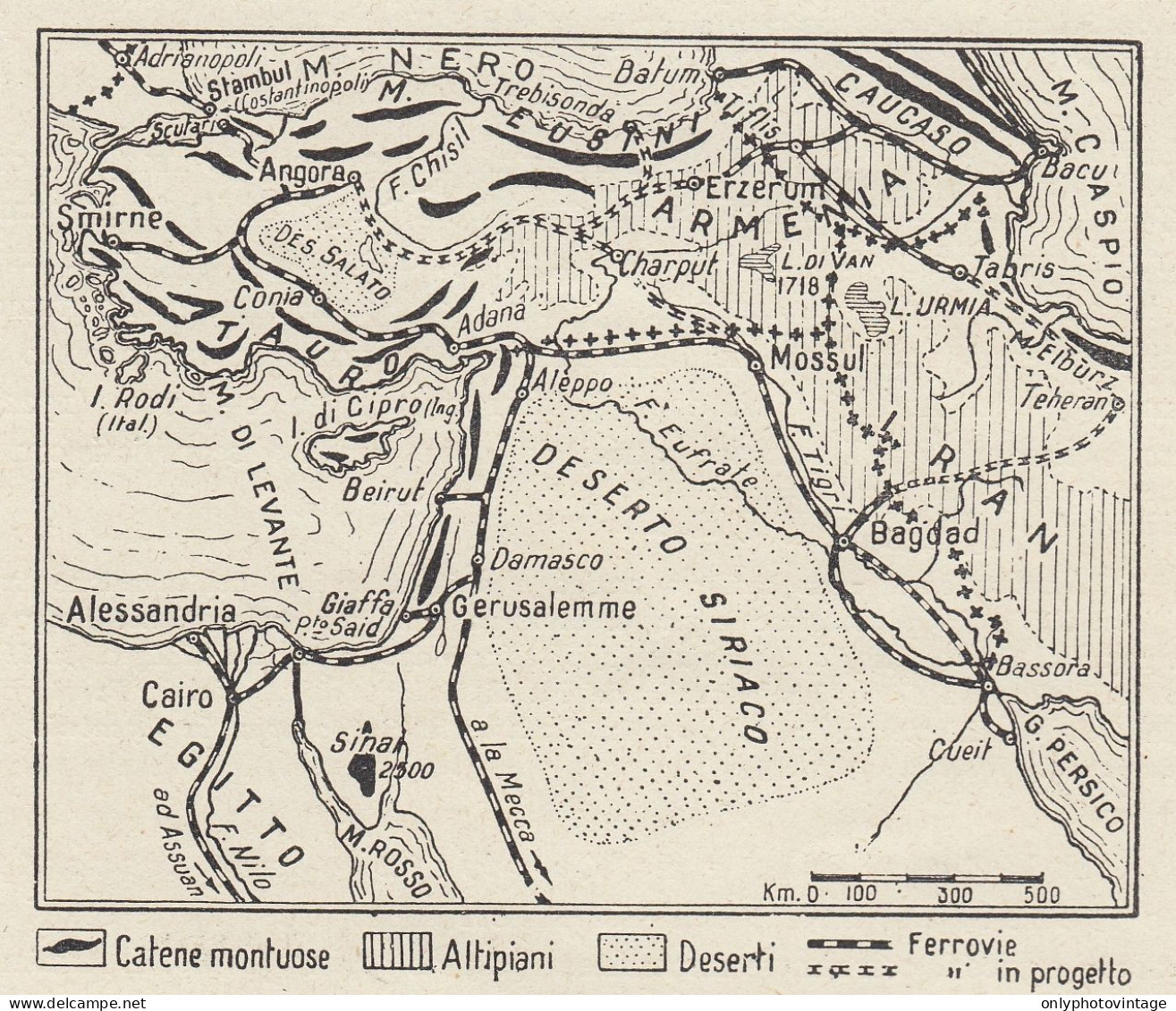 L'Asia Minore E Le Sue Ferrovie - Mappa D'epoca - 1936 Vintage Map - Carte Geographique