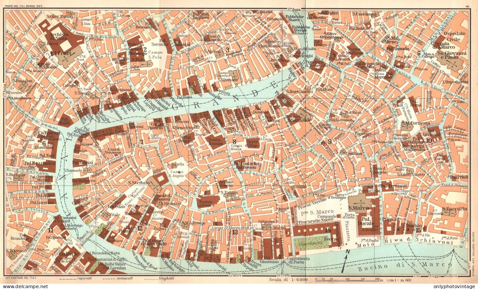 Venezia, Pianta Della Città, Carta Geografica Epoca, Vintage Map - Carte Geographique