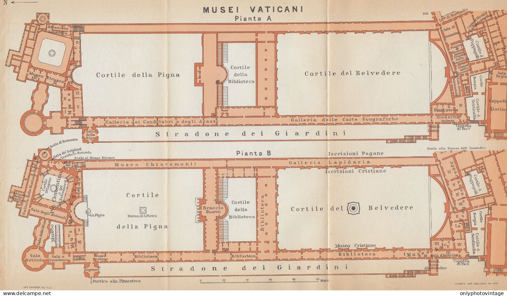 Roma, Musei Vaticani, Carta Geografica Epoca, Vintage Map - Carte Geographique