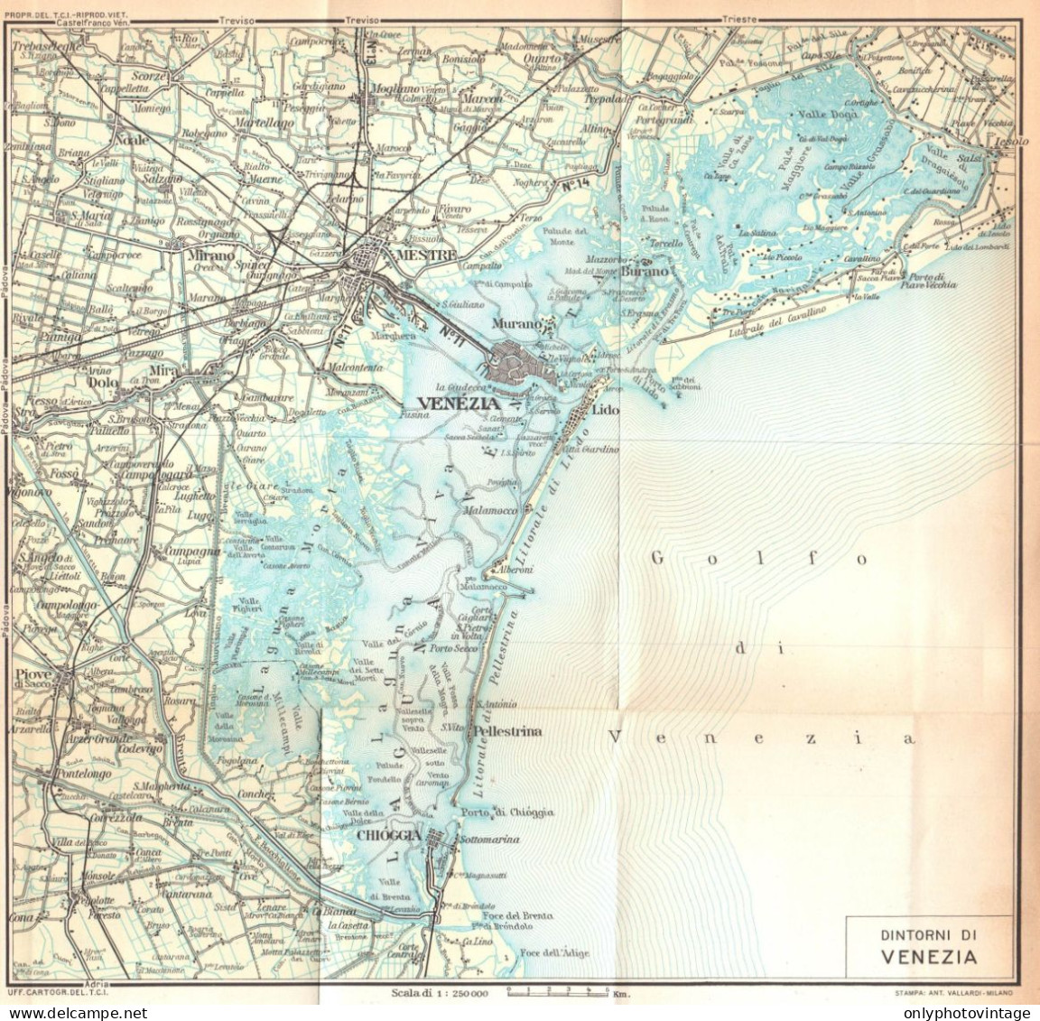 Venezia E Dintorni, Chioggia, Mestre, Carta Geografica Epoca, Vintage Map - Landkarten