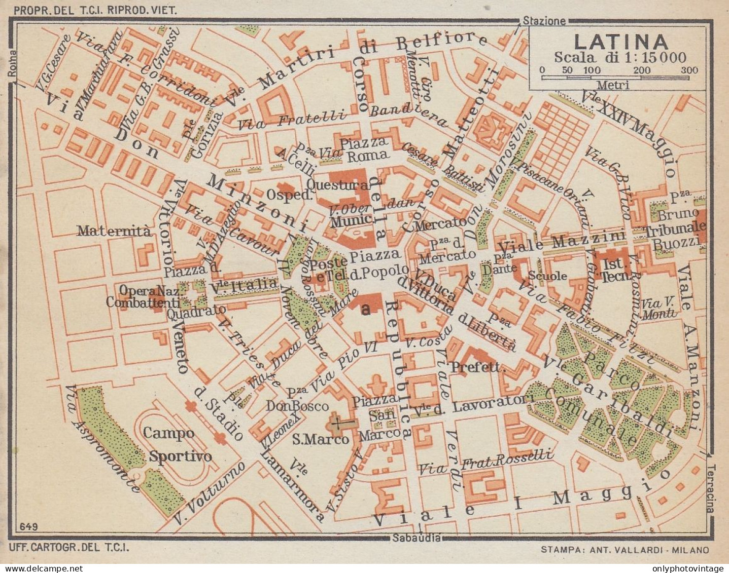Latina, Pianta Della Città, Carta Geografica Epoca, Vintage Map - Cartes Géographiques