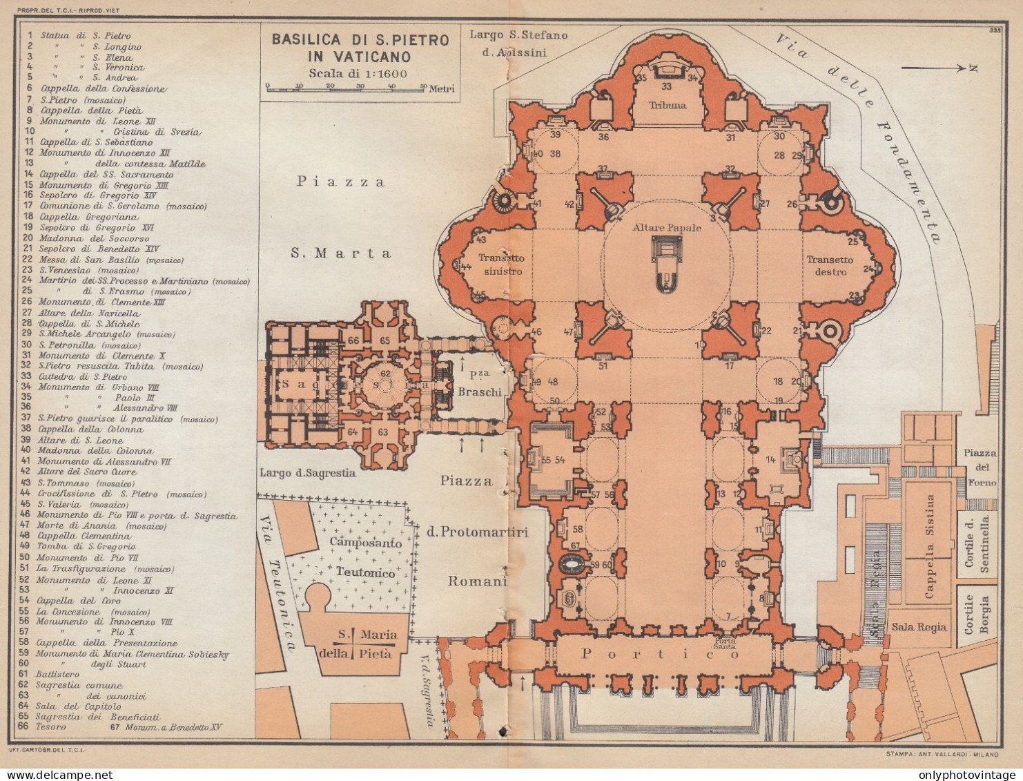 Roma, Basilica Di S. Pietro In Vaticano, Carta Geografica, Vintage Map - Carte Geographique