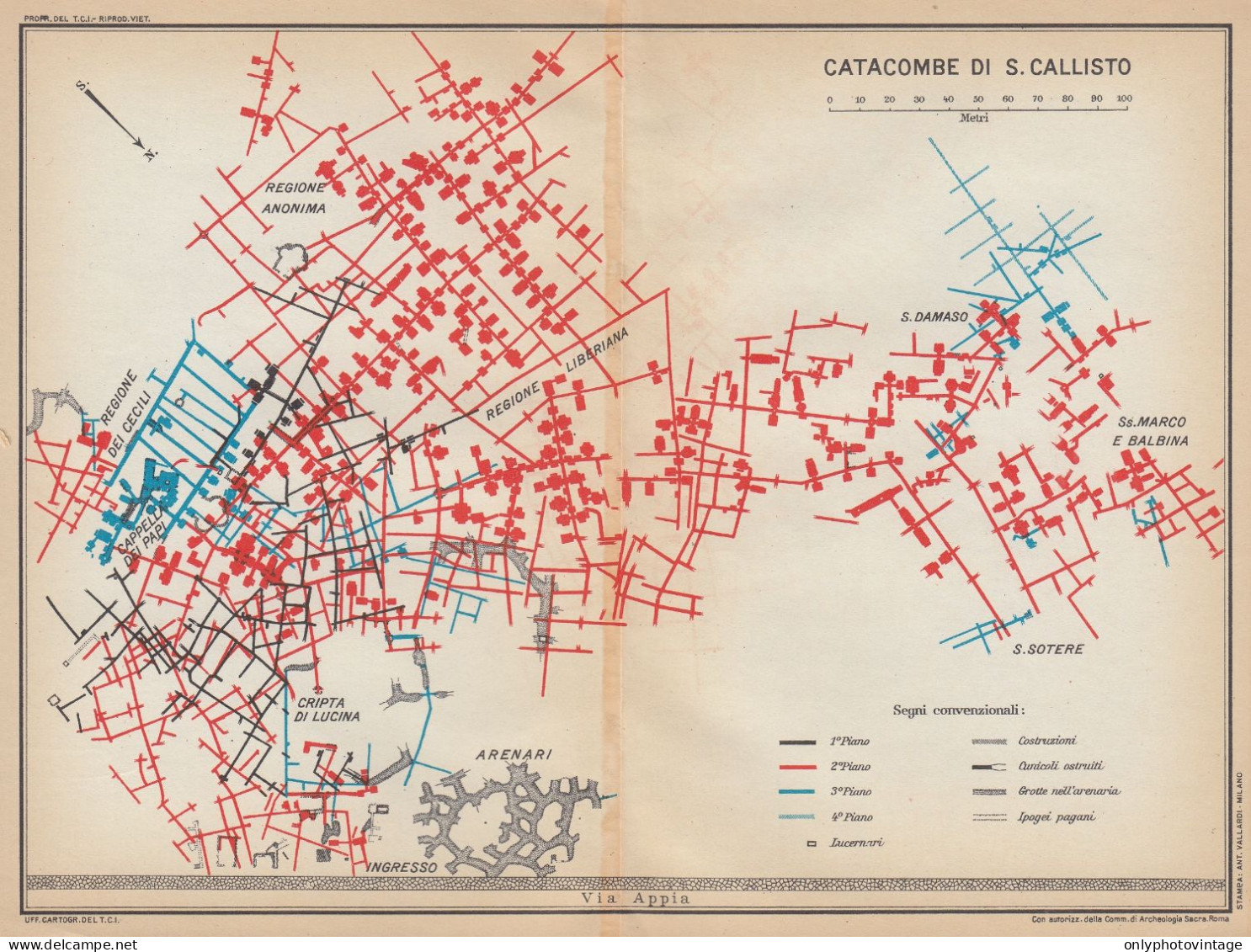 Roma, Catacombe Di S. Callisto, Carta Geografica Epoca, Vintage Map - Landkarten