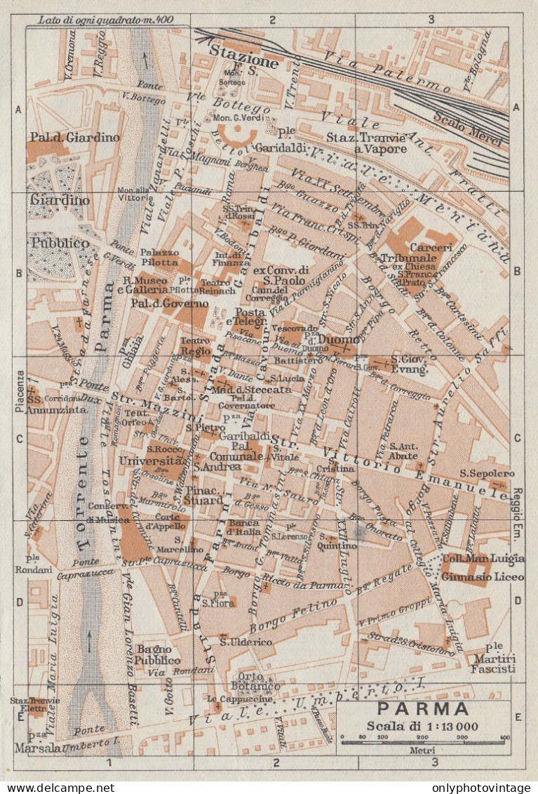 Parma, Pianta Della Città, Carta Geografica Epoca, 1937 Vintage Map - Landkarten