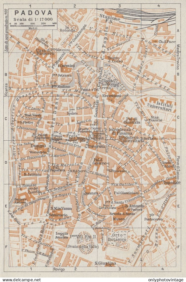 Padova, Pianta Della Città, Carta Geografica Epoca, 1937 Vintage Map - Carte Geographique