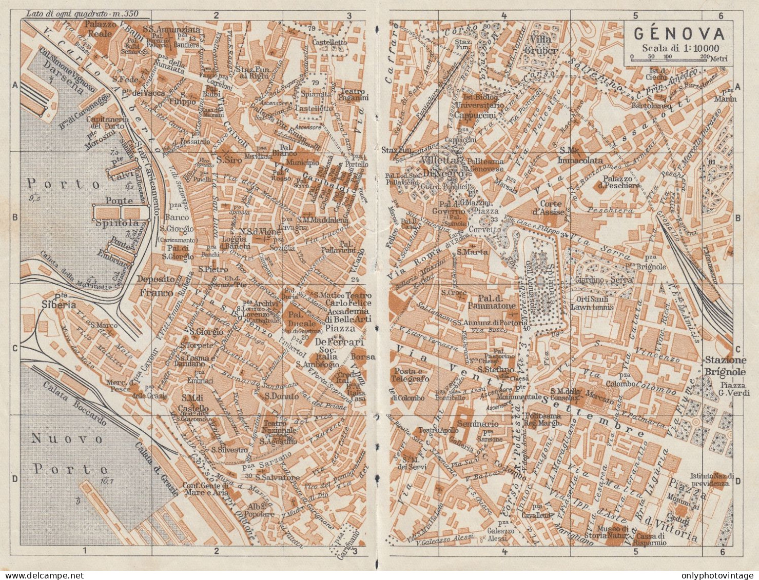 Genova, Pianta Della Città, Carta Geografica Epoca, 1937 Vintage Map - Cartes Géographiques