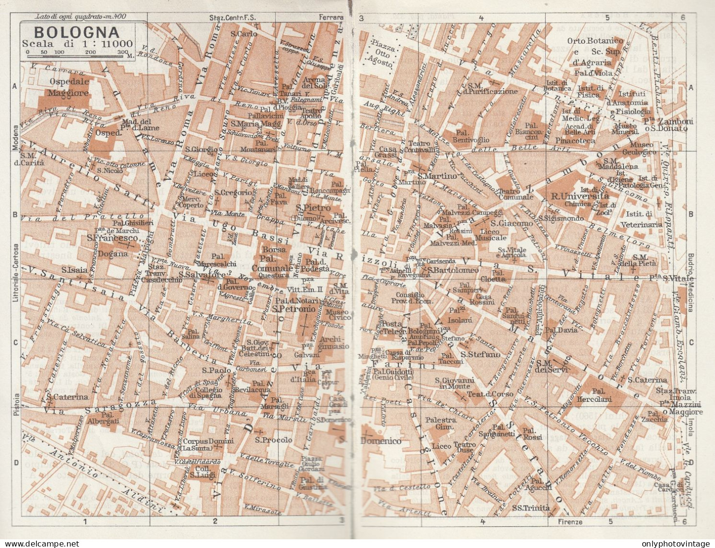 Bologna, Pianta Della Città, Carta Geografica Epoca, 1937 Vintage Map - Cartes Géographiques