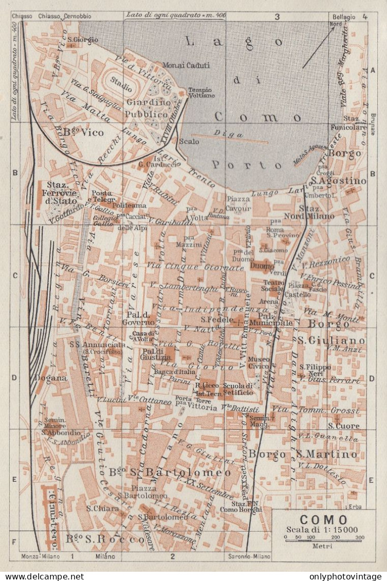 Como, Pianta Della Città, Carta Geografica Epoca, 1937 Vintage Map - Cartes Géographiques