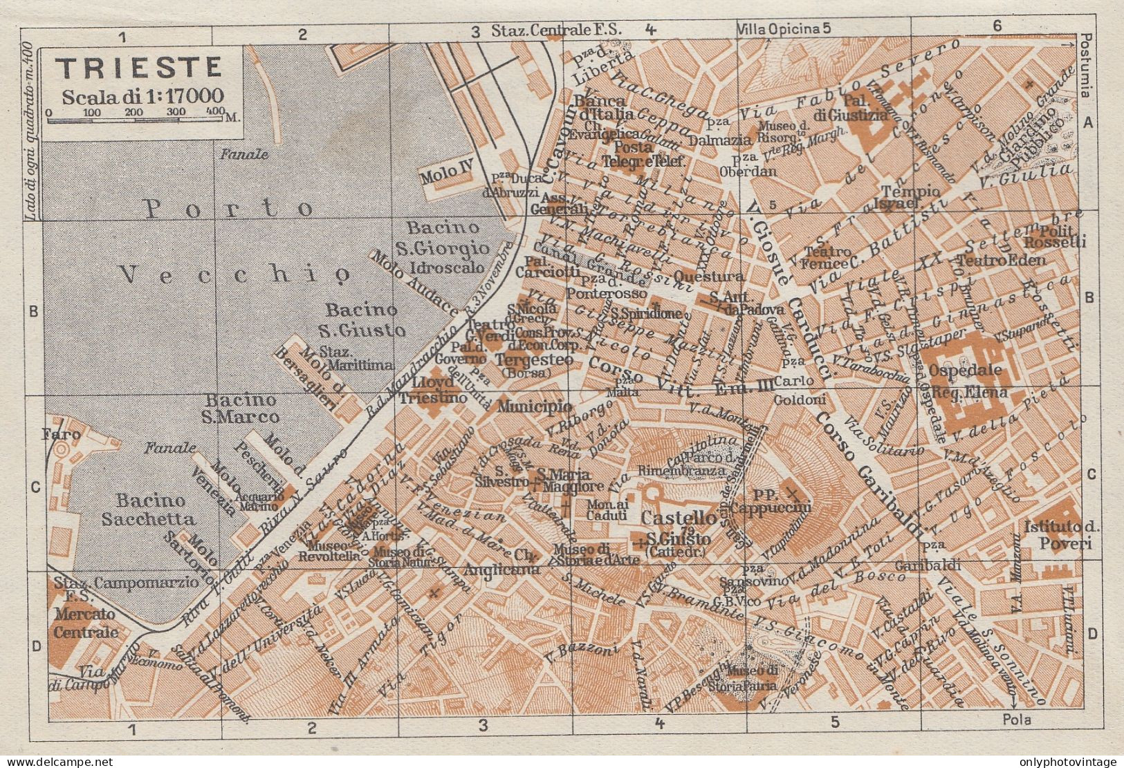 Trieste, Pianta Della Città, Carta Geografica Epoca, 1937 Vintage Map - Geographical Maps