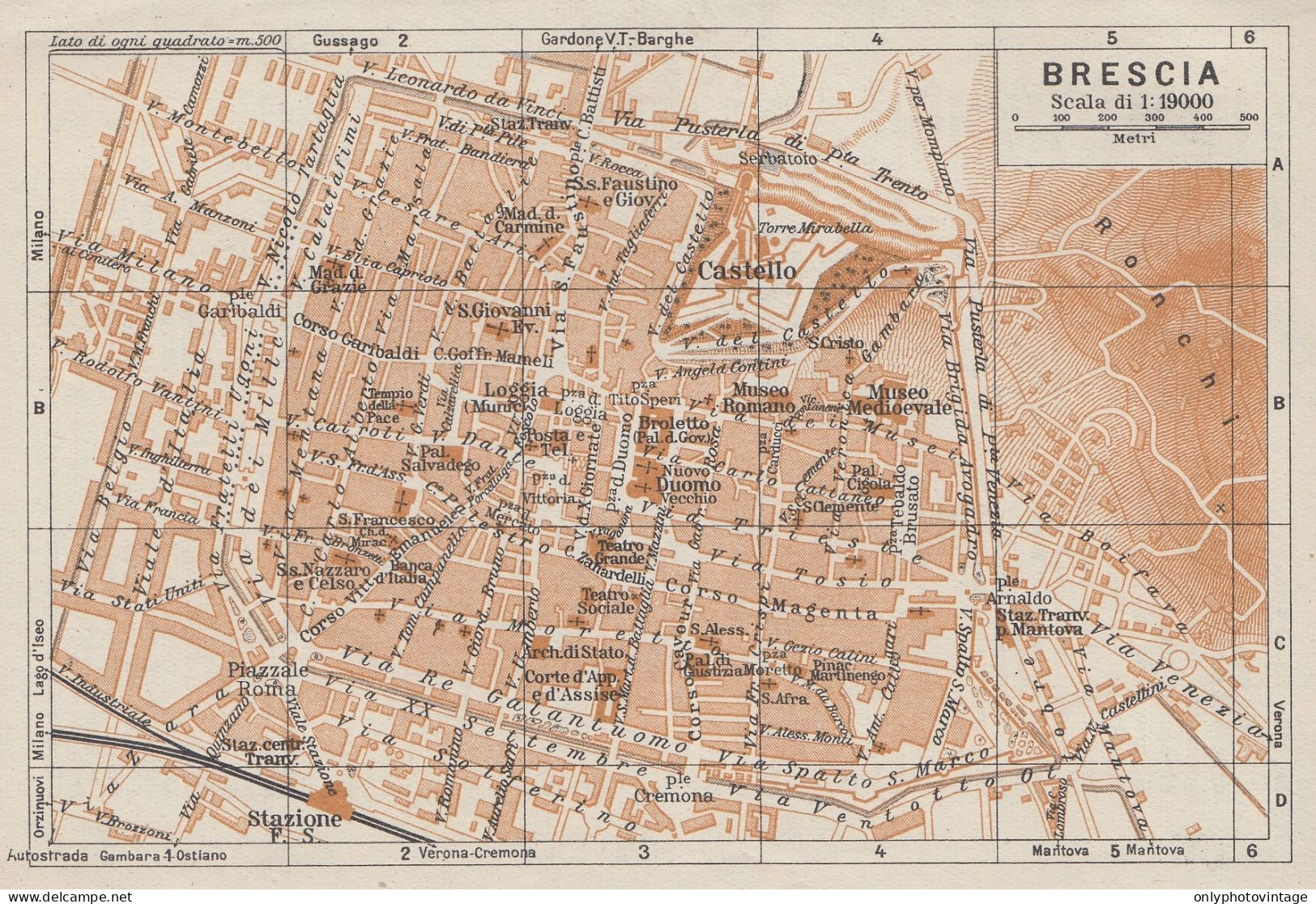 Brescia, Pianta Della Città, Carta Geografica Epoca, 1937 Vintage Map - Landkarten
