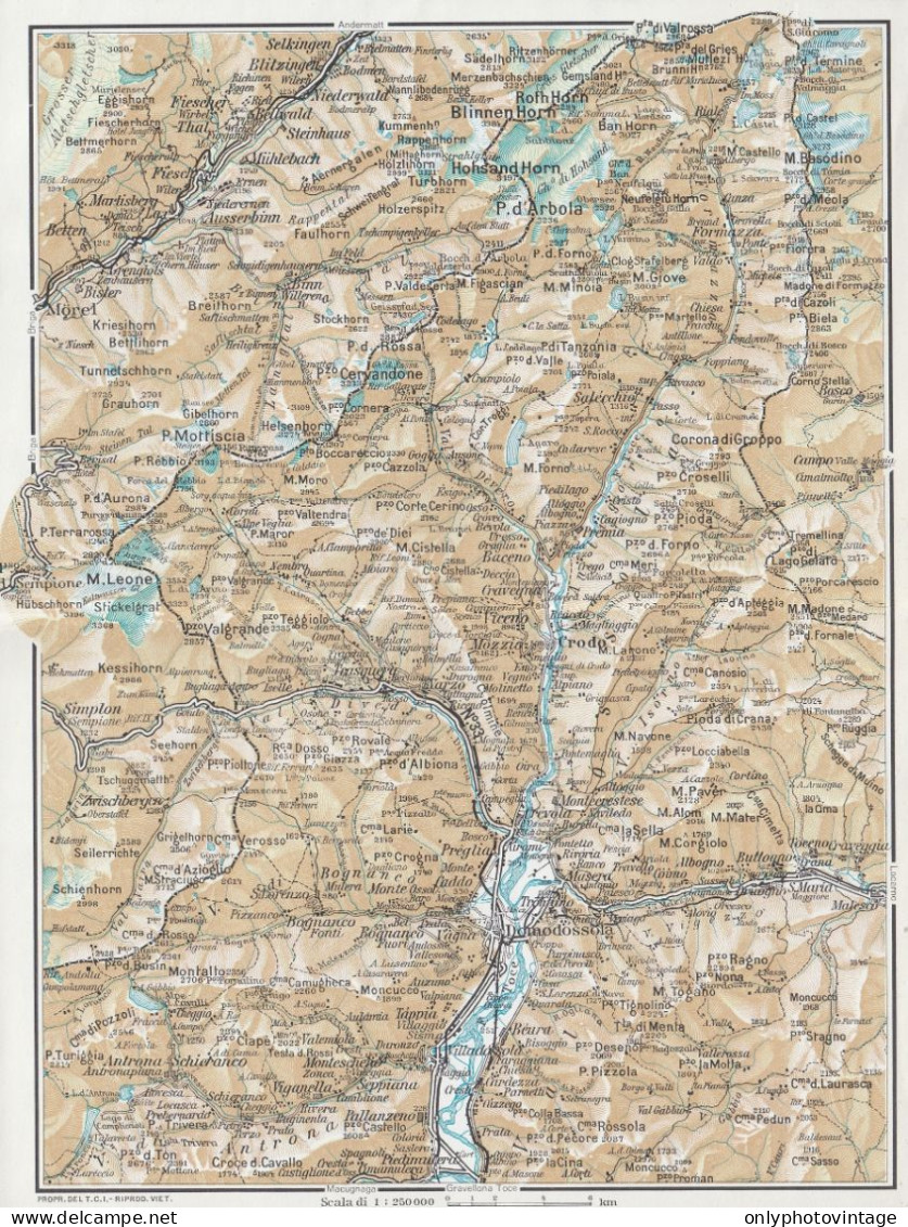 Domodossola E Dintorni, Crodo, Carta Geografica Epoca, Vintage Map - Geographische Kaarten