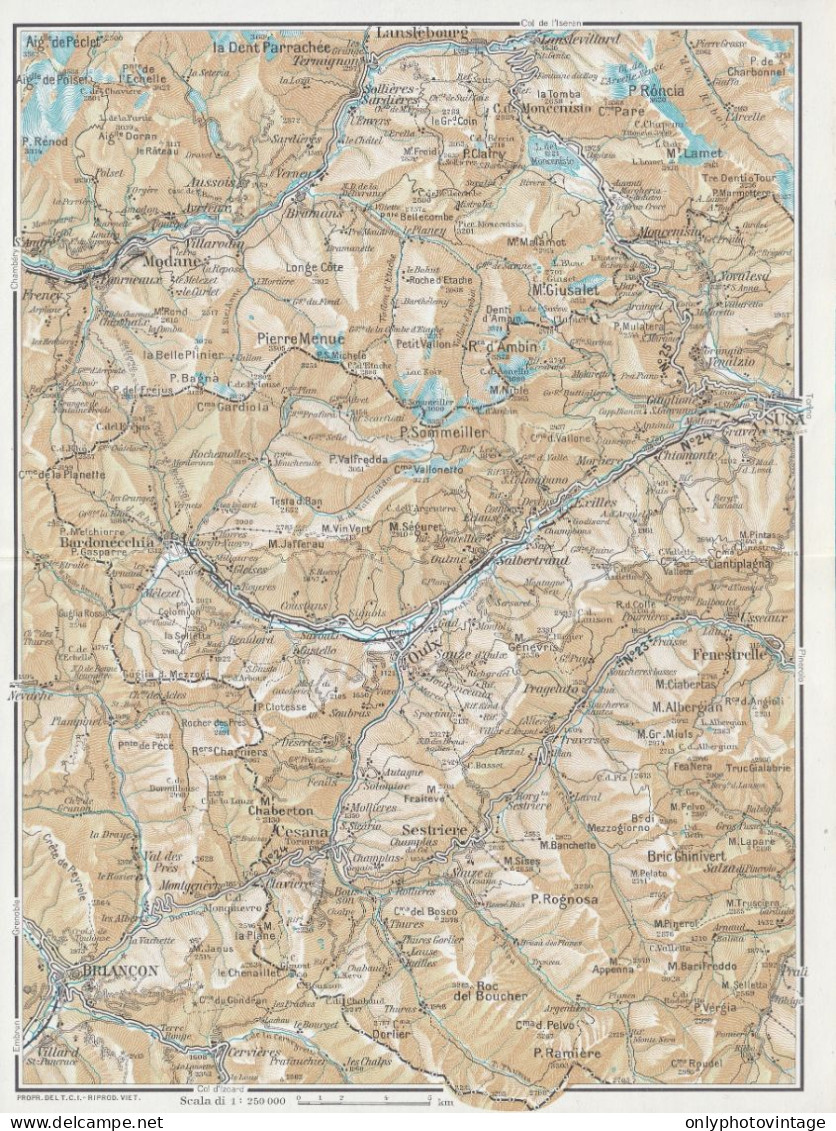 Sestriere E Dintorni, Bardonecchia, Carta Geografica Epoca, Vintage Map - Geographical Maps