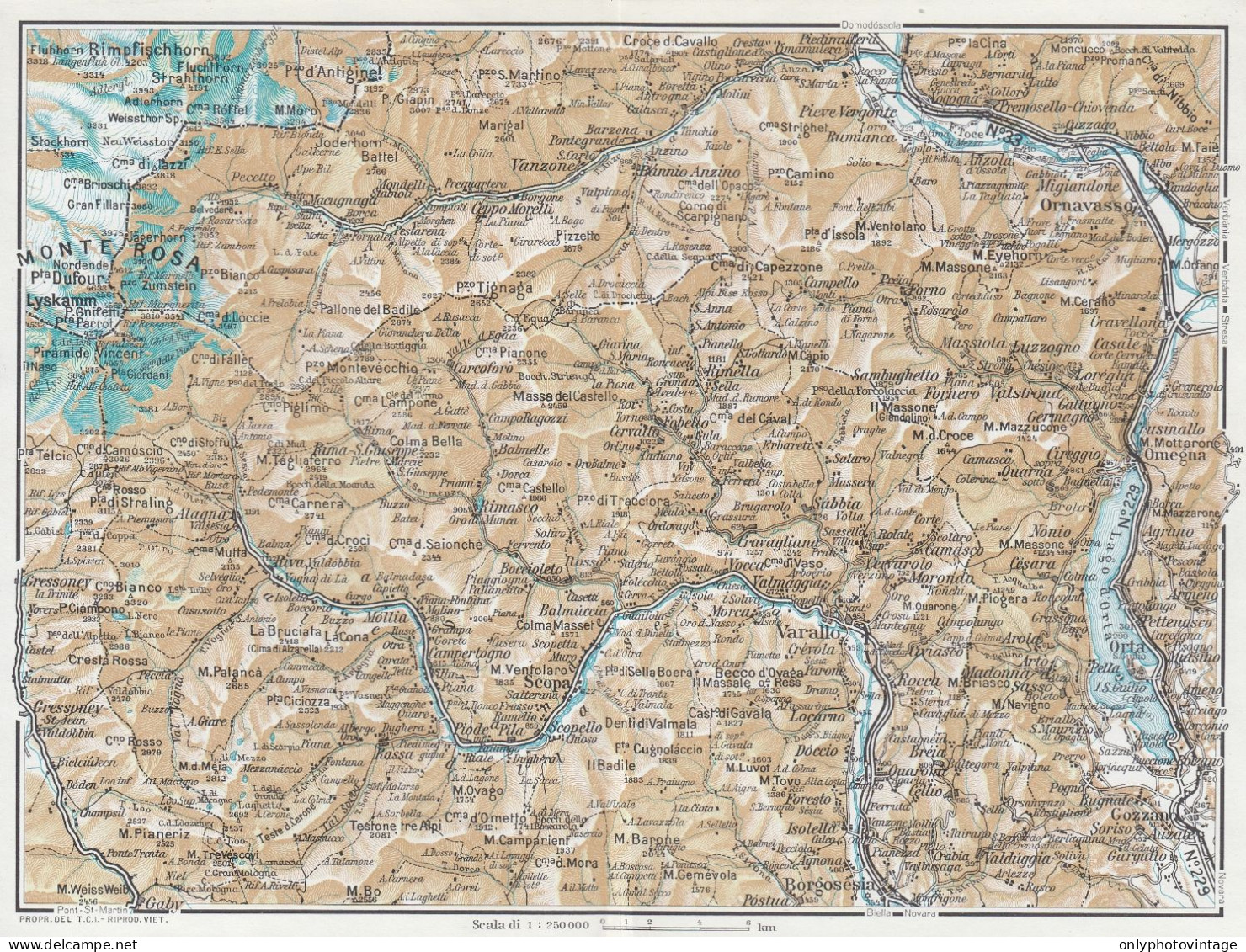 Varallo E Dintorni, Borgosesia, Carta Geografica Epoca, Vintage Map - Geographical Maps